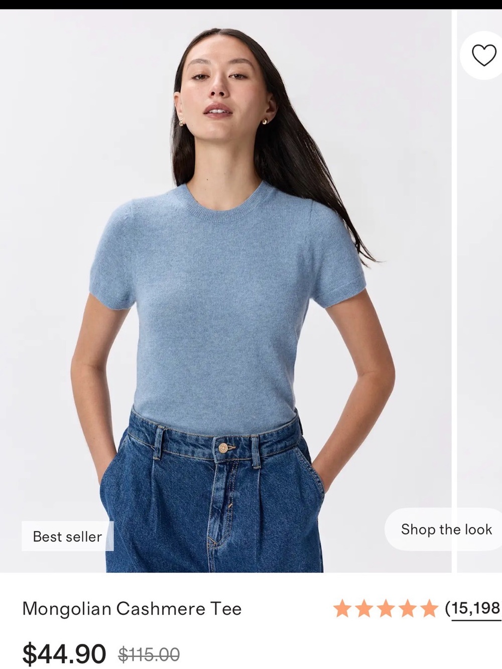 Quince Mongolian Cashmere Short Sleeve Crewneck Sweater light blue